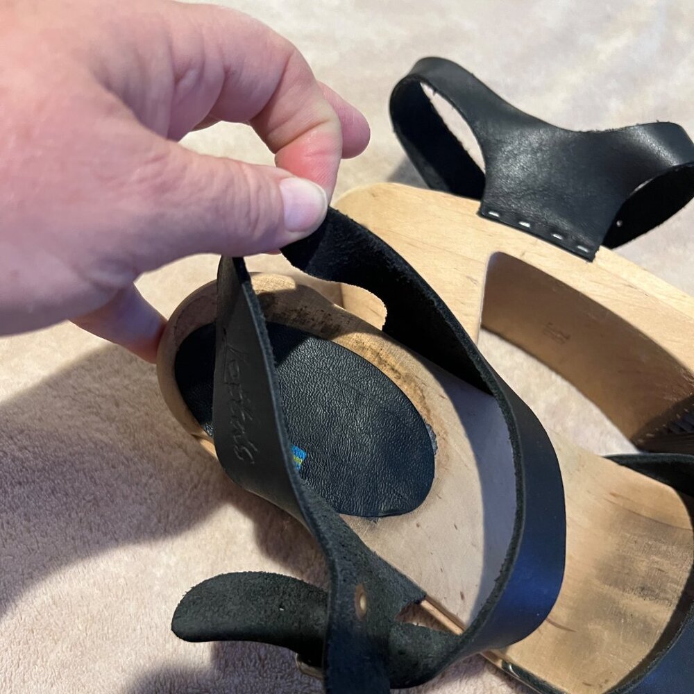 MIA x Free People Greta Swedish Black Leather Wooden Clogs Size 38 / 7 - Picture 4 of 11